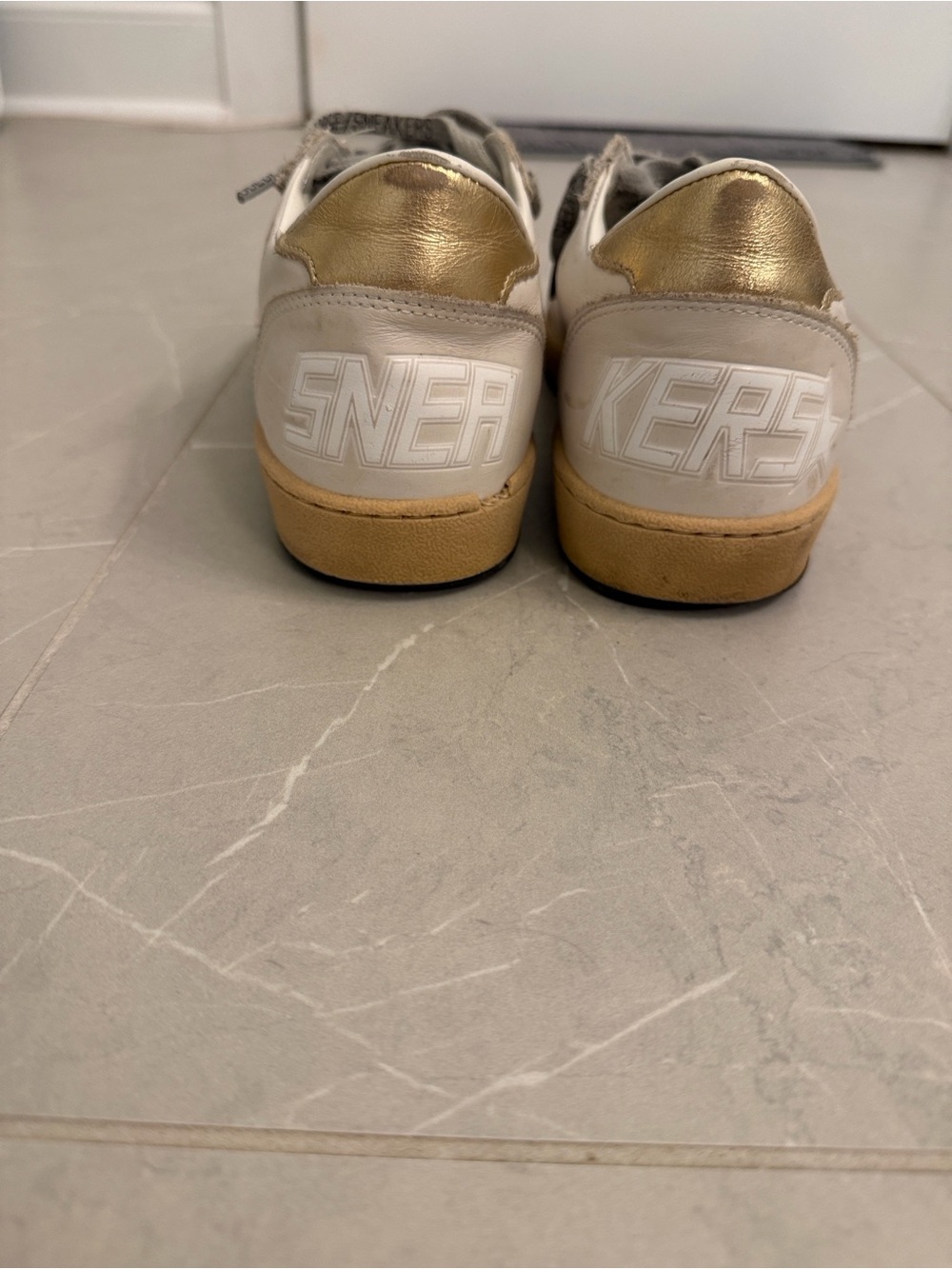 Golden Goose Ball Star White Leather Sneakers with Gold Star Accent - Picture 3 of 7